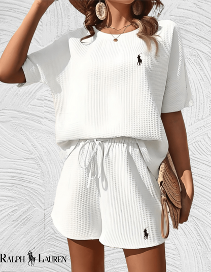 Polo Ralph LaurenWomen's White Terry Collar Shirt & Shorts Set