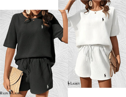 Polo Ralph LaurenWomen's White Terry Collar Shirt & Shorts Set