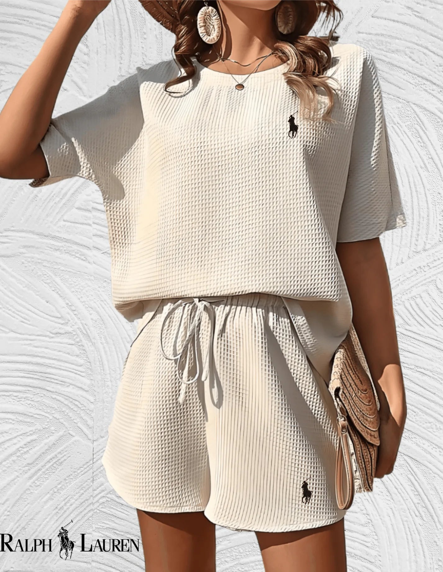 Polo Ralph LaurenWomen's White Terry Collar Shirt & Shorts Set